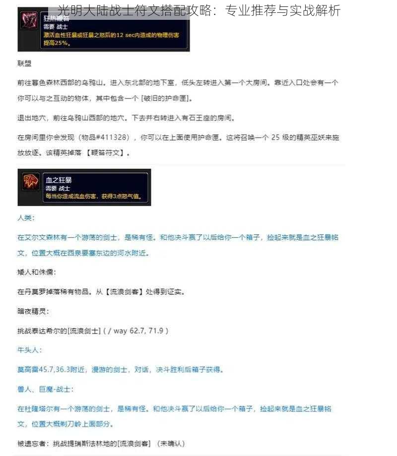 光明大陆战士符文搭配攻略：专业推荐与实战解析