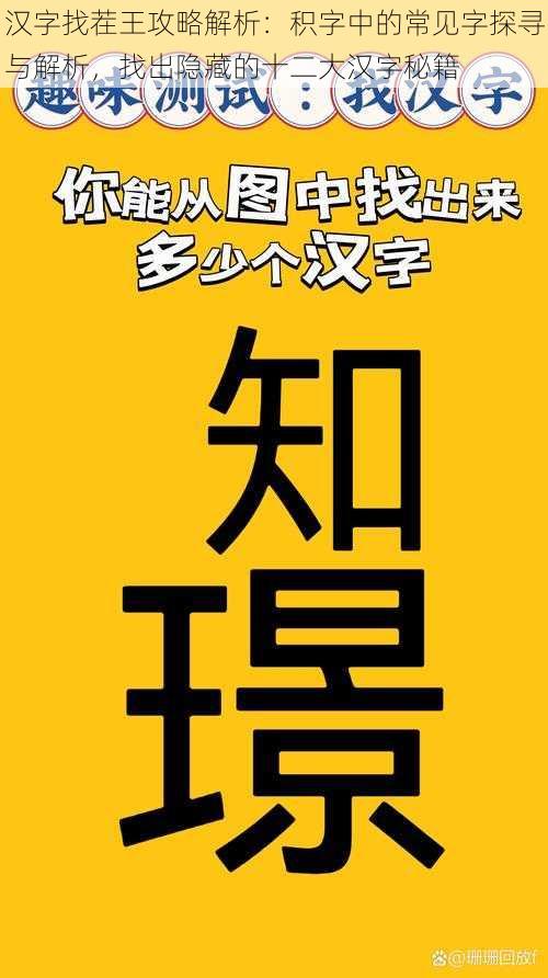 汉字找茬王攻略解析：积字中的常见字探寻与解析，找出隐藏的十二大汉字秘籍