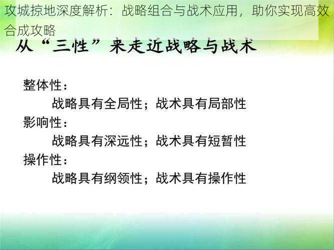 攻城掠地深度解析：战略组合与战术应用，助你实现高效合成攻略