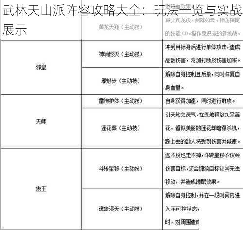 武林天山派阵容攻略大全：玩法一览与实战展示