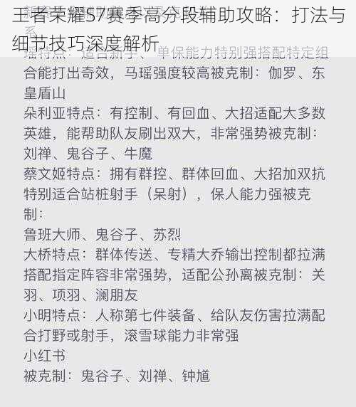 王者荣耀S7赛季高分段辅助攻略：打法与细节技巧深度解析