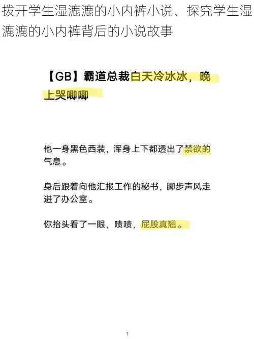 拨开学生湿漉漉的小内裤小说、探究学生湿漉漉的小内裤背后的小说故事