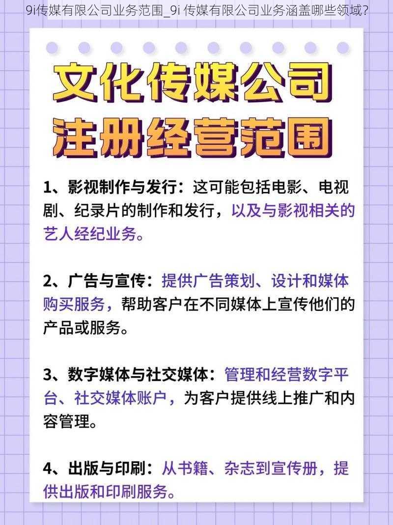 9i传媒有限公司业务范围_9i 传媒有限公司业务涵盖哪些领域？