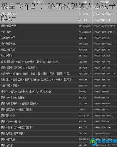 极品飞车21：秘籍代码输入方法全解析