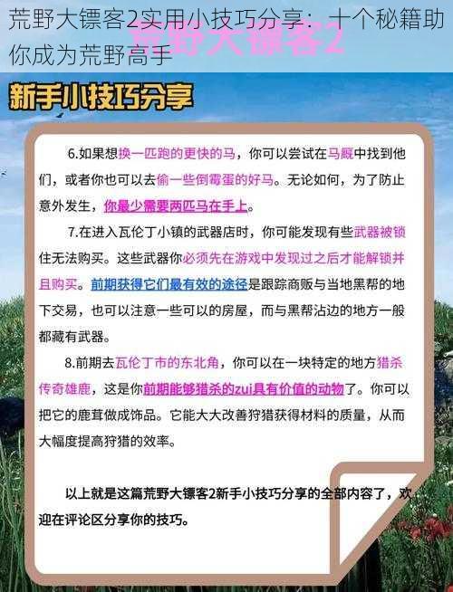 荒野大镖客2实用小技巧分享：十个秘籍助你成为荒野高手