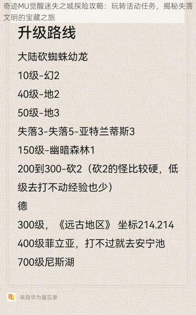 奇迹MU觉醒迷失之城探险攻略：玩转活动任务，揭秘失落文明的宝藏之旅