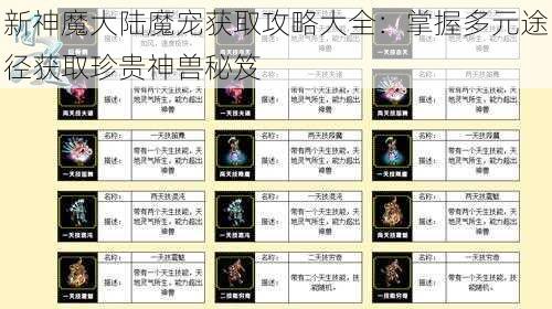 新神魔大陆魔宠获取攻略大全：掌握多元途径获取珍贵神兽秘笈