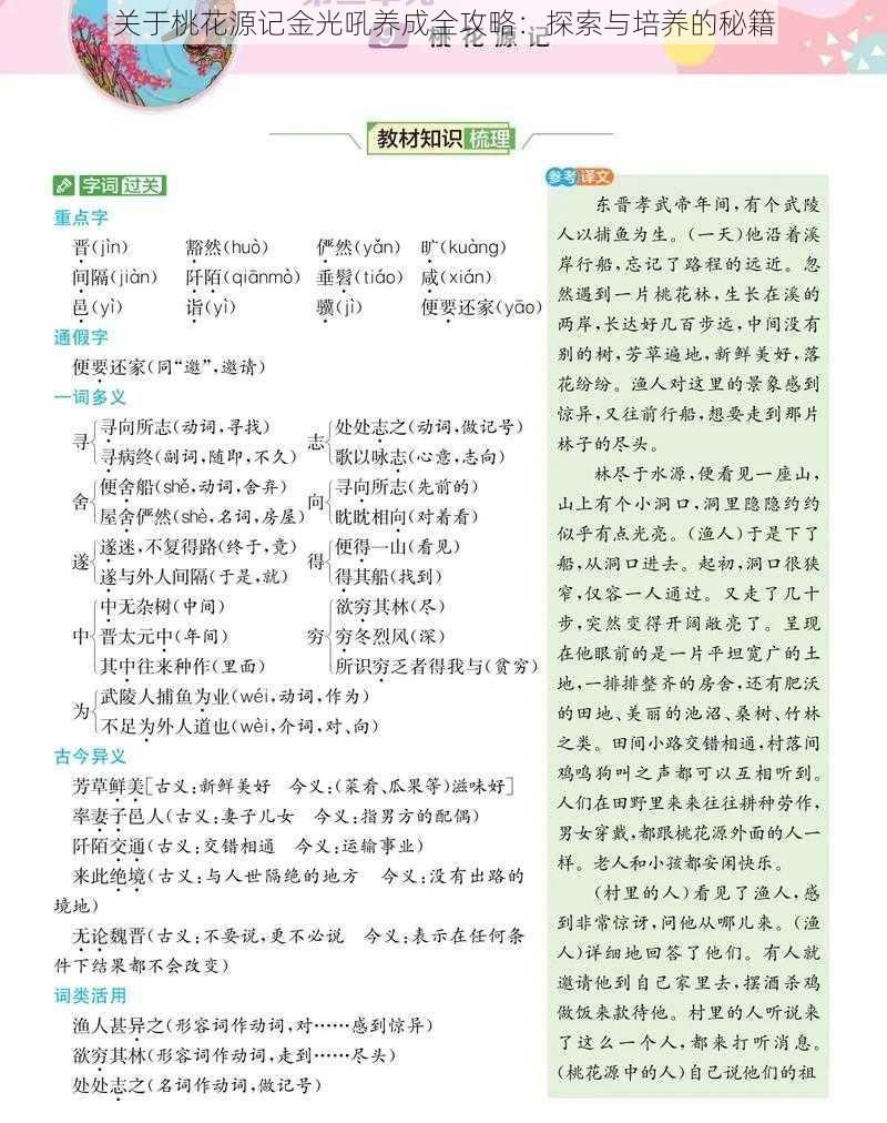 关于桃花源记金光吼养成全攻略：探索与培养的秘籍