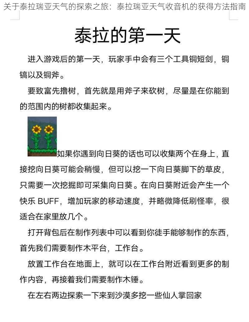 关于泰拉瑞亚天气的探索之旅：泰拉瑞亚天气收音机的获得方法指南