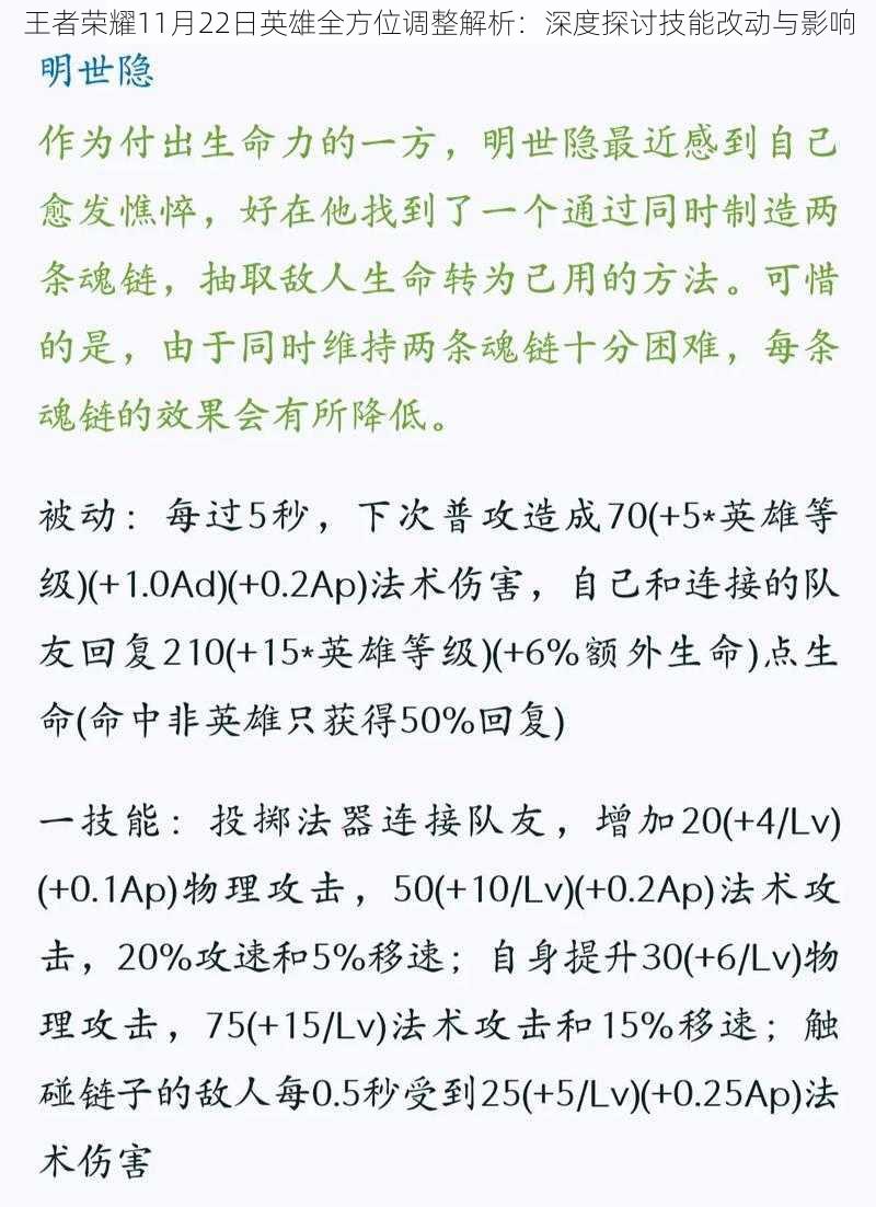 王者荣耀11月22日英雄全方位调整解析：深度探讨技能改动与影响