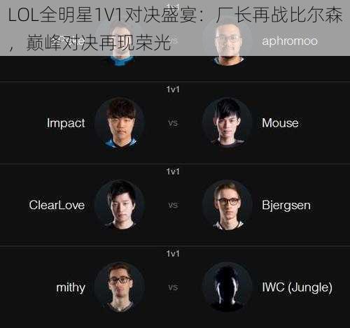 LOL全明星1V1对决盛宴：厂长再战比尔森，巅峰对决再现荣光